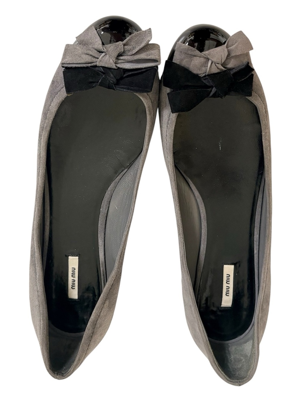 Miu Miu Grey Suede & Patent Leather Bow Ballet Flats EU 37 US 7